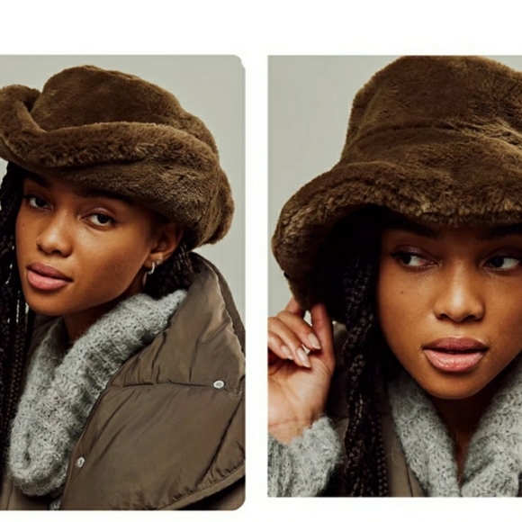 FREE PEOPLE FAUX FUR MOSS/OLIVE  2 STYLE WINTER HAT - Picture 1 of 15